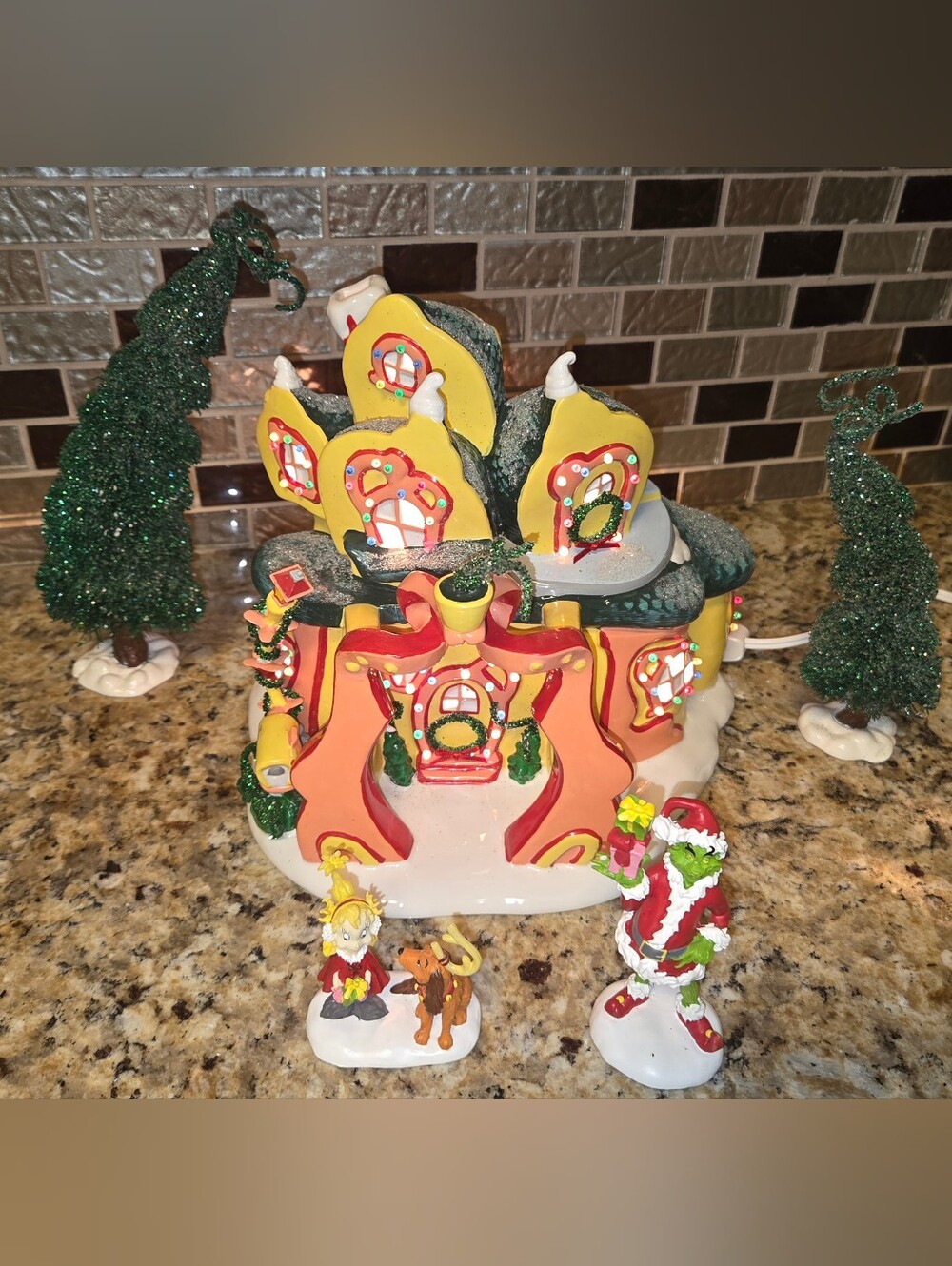Holiday Ceramic Village House - Yellow and Red Festive Decoration